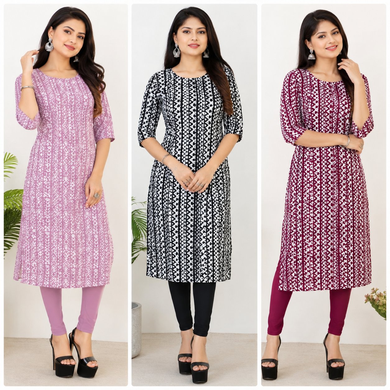 RaRa Brands Women’s Printed Kurti with Leggings – 3 Colours & S–3XL