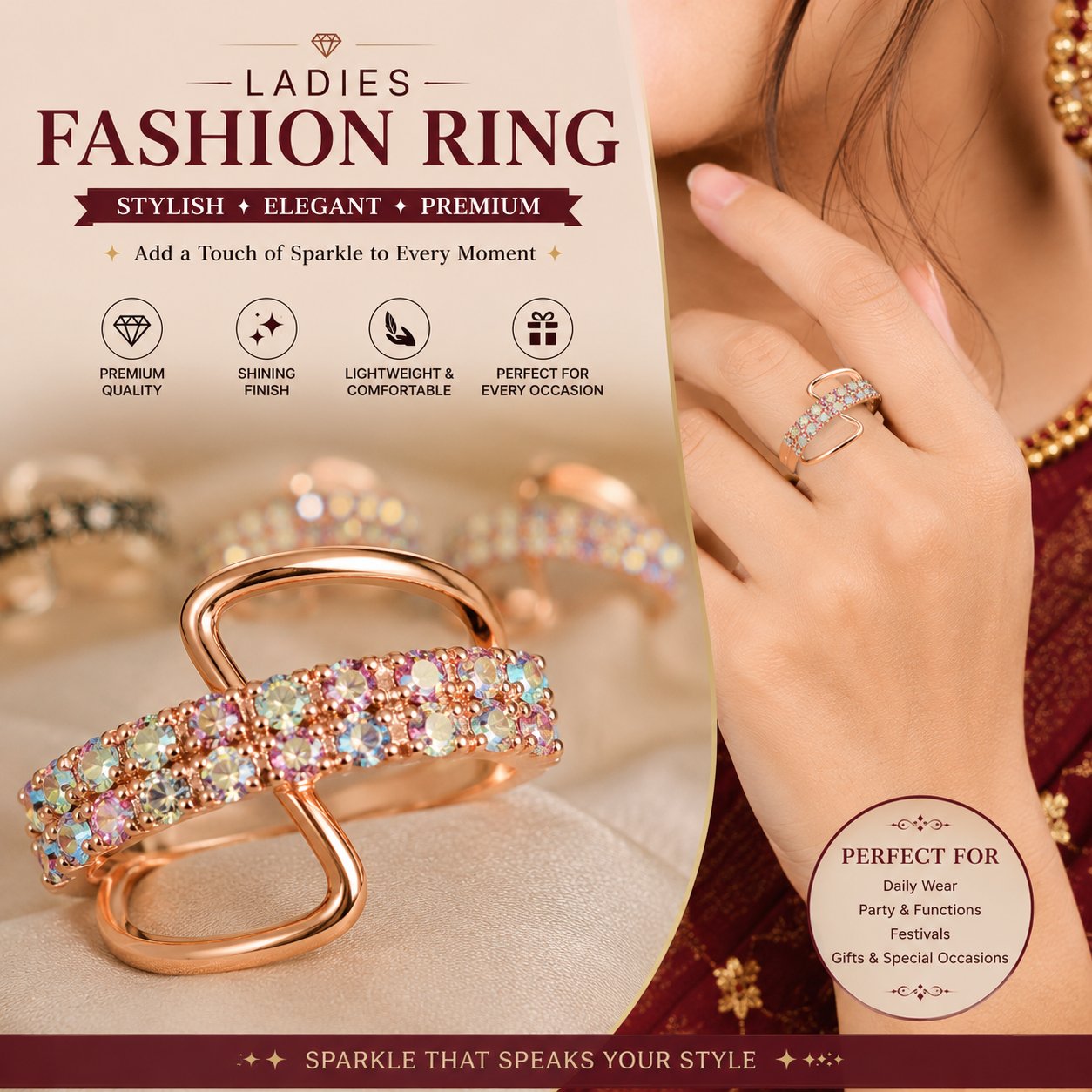 Women's Adjustable Rhinestone Fashion Ring