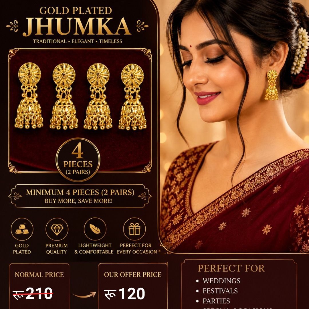 Gold Plated Traditional Jhumka Earrings for Women – Elegant & Stylish Design