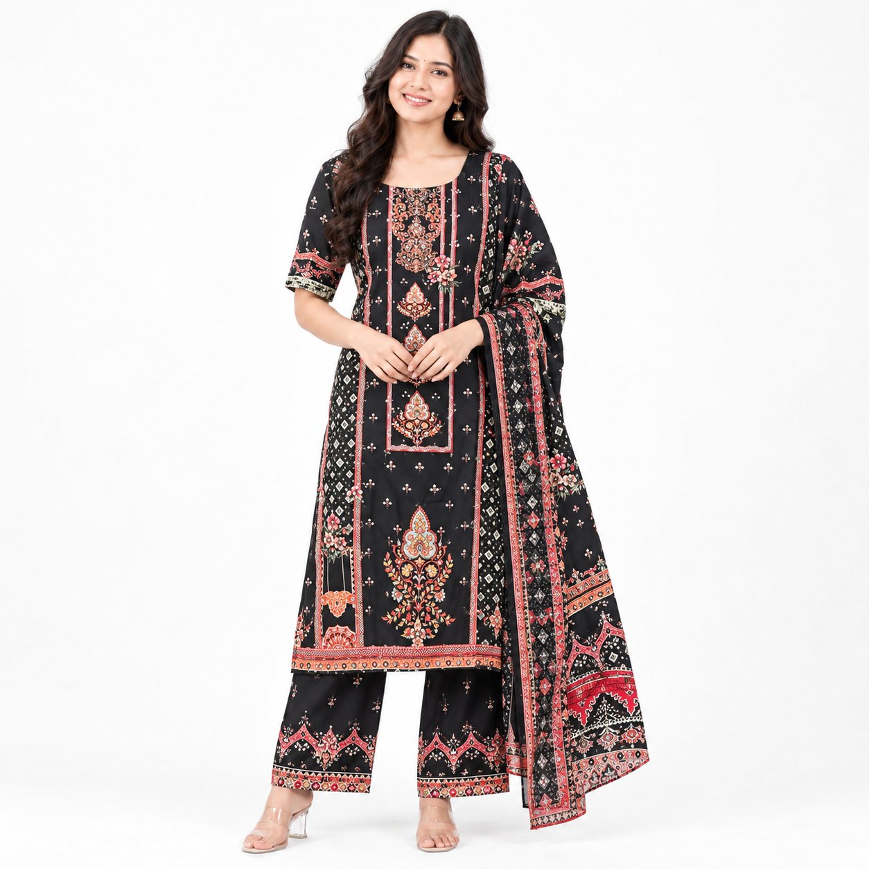 Premium pink Printed 3-Piece Women’s Ethnic Suit Set with Dupatta - Photo 3