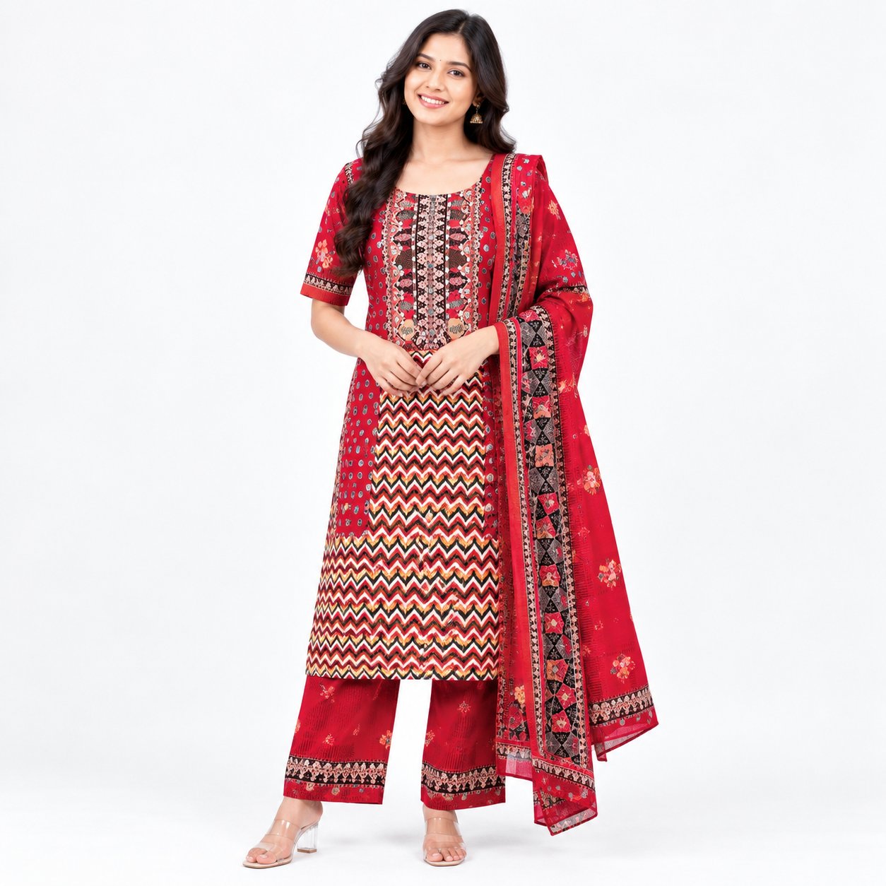 Premium pink Printed 3-Piece Women’s Ethnic Suit Set with Dupatta - Photo 4